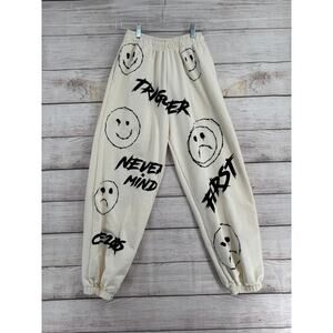 Trigger Club Barbwire Smiley Face Jogger Sweatpants Mens Large White Black‎